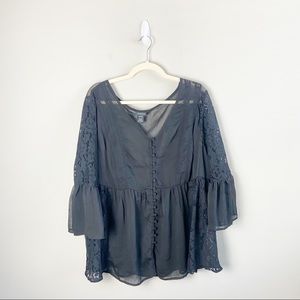 Torrid Black Lace Button Down Babydoll Blouse